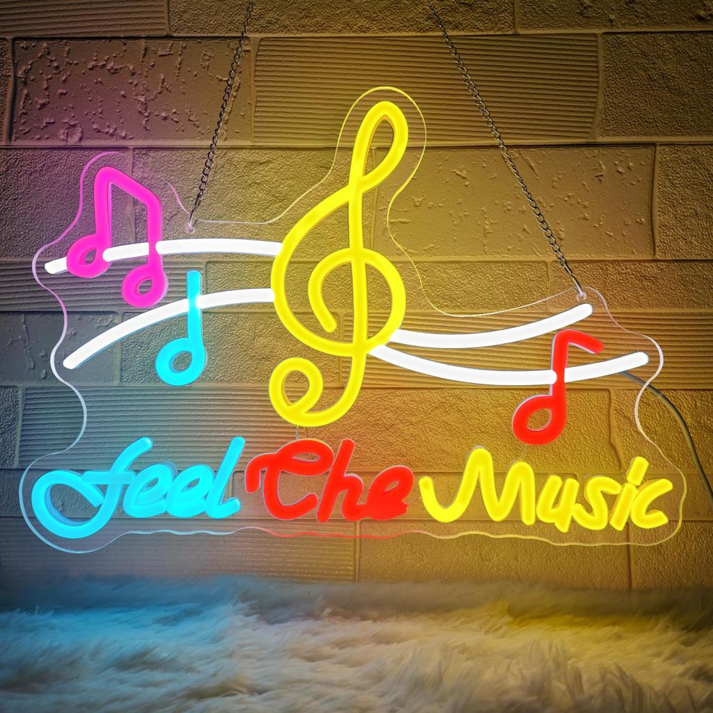 Music Neon Sign Musical Staff Note Led Wall Decor Dimmable Music Studio Decor Classroom Bedroom Gifts for Teacher Students Kids