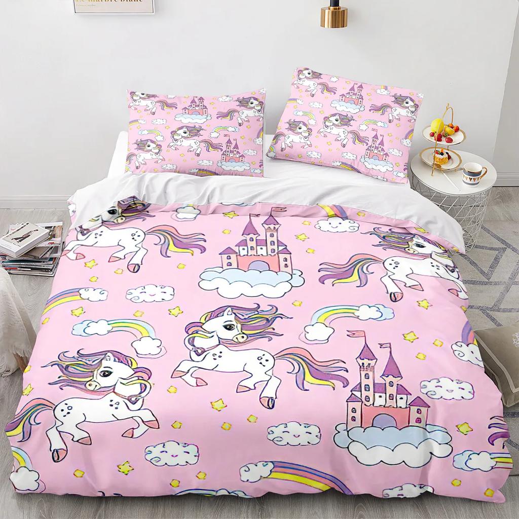 Rainbow Unicorn Duvet Cover Set Queen Size Glitter Rainbow Unicorn Bedding Set for Girls Teens Rainbow Unicorn Comforter Cover
