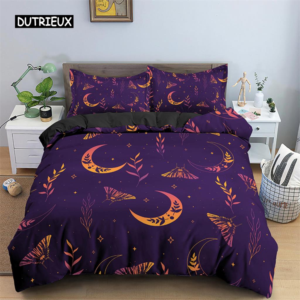 Sommerfugl Sengetøy Sett Full King Size Hippie Boho Møll Dynetrekk Mikrofiber Dyr Botanisk Psykedelisk Stjernehimmel Dynetrekk