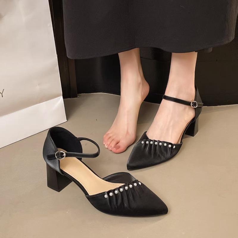 

Босоножки на высоком каблуке для женщин Обувь Закрытый носок Костюм Женский Бежевый С мелким вырезом Универсальные Эспадрильи Платформа 2025 Лето Средний Высокий 35 чёрный