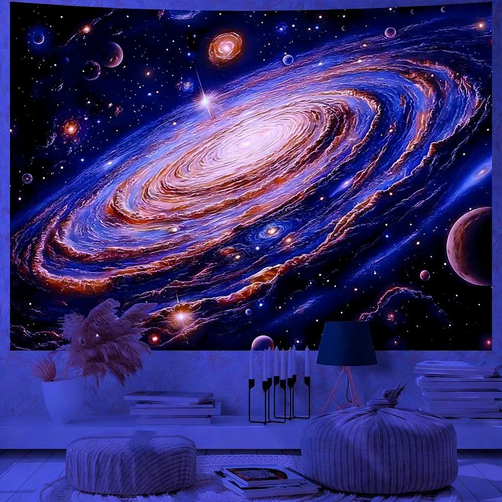Glowing Cosmic Galaxy Tapestry Uv Reaction Tapestry Background Decoration Wall Hanging Bedroom Party Decoration