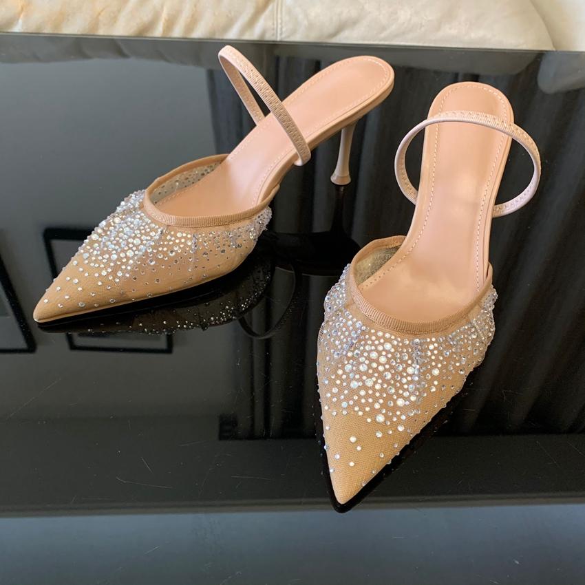 Damen High Heels Sandalen Sommer Mode Mesh Strass Slingback Damen Pumps Elegante Damen Sandalen Party Damen Schuhe