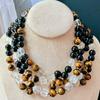 National Style Maillard Style Natural Tiger'S Eye Stone Necklace Female Natural Sugar Cube White Crystal Retro Sweater Chain