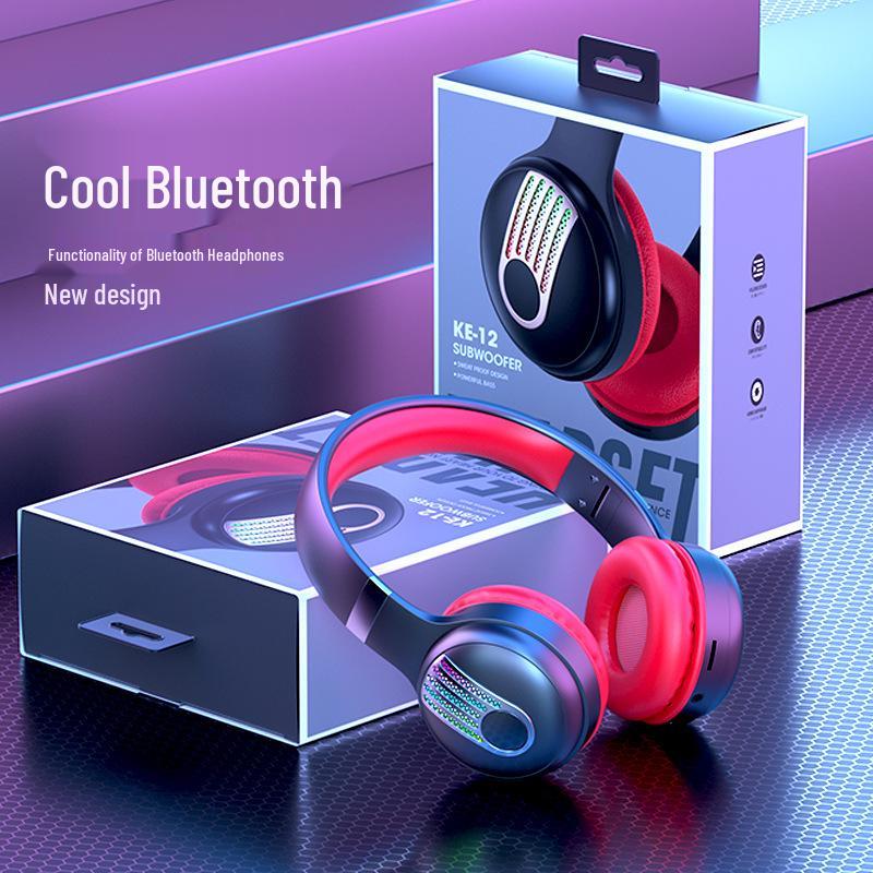 KE-12 Bluetooth Headband Headphones with LED Lighting, HIFI Super Bass, and Long Battery Life