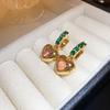 Contrasting Color Zircon Love Geometric Ear Buckle Earrings French Light Luxury Temperament Heart Earrings