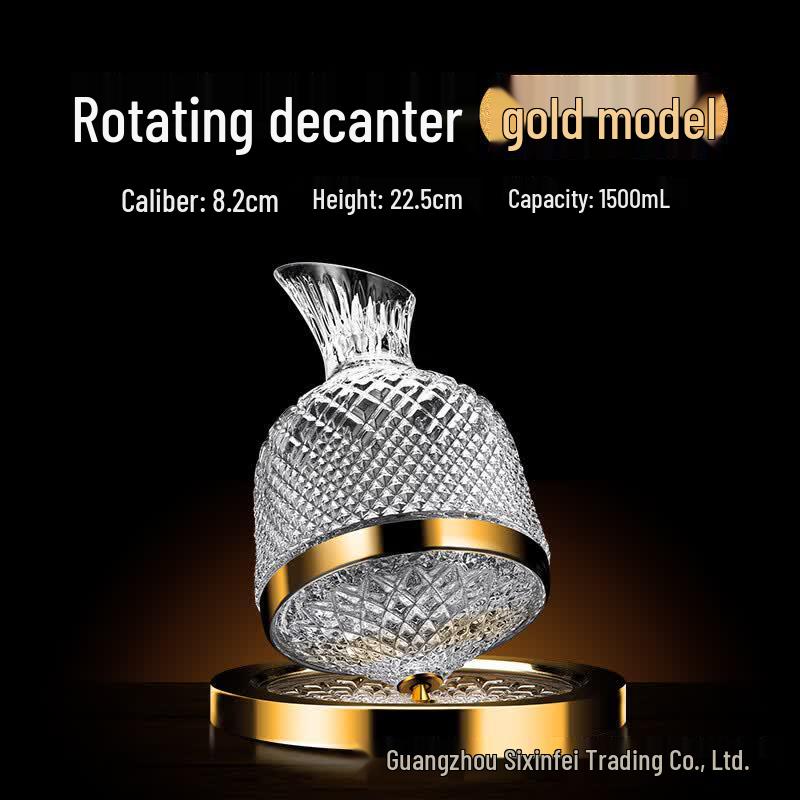 MDNG Luxury Golden Crystal Rotating Decanter and Wine Glass Set