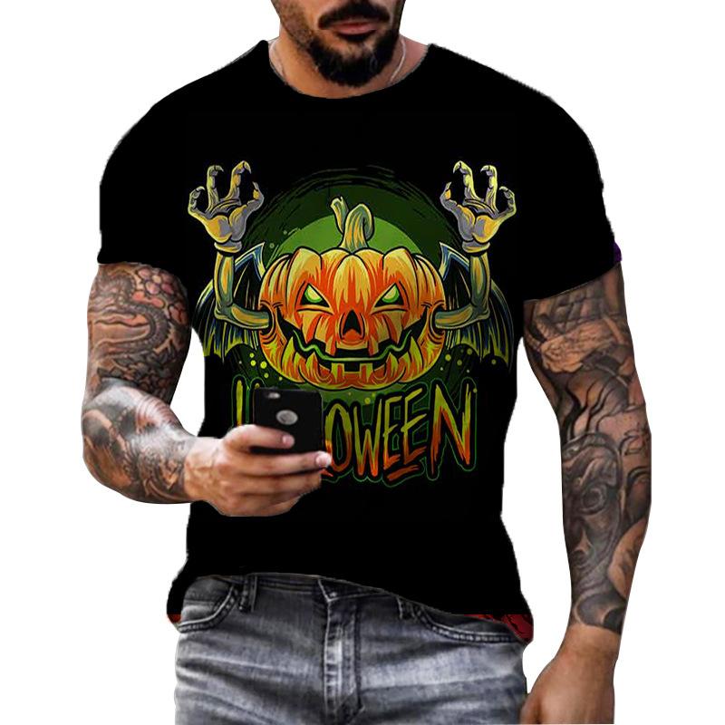 Summer Round Neck 3D Halloween Print Top Fashionable Casual Short Sleeved Men's T-shirts