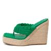 Green Corduroy Narrow Band Wedges Heels Slippers Female Open Toe Platform Sandals Women Summer Dress Shoes