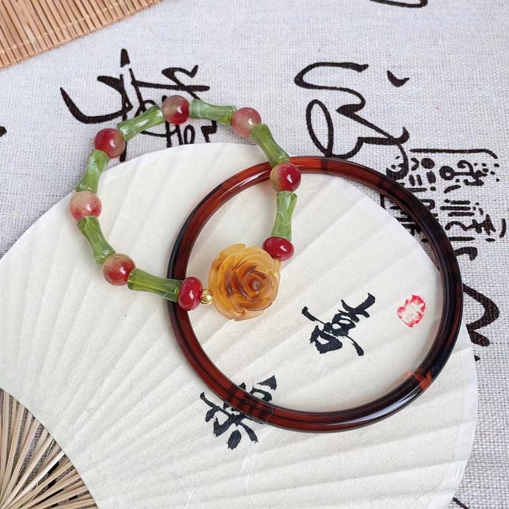 Luxurious Style Retro Handmade Bamboo Beaded Bracelet For Women Classic Chic Jewelry Resin