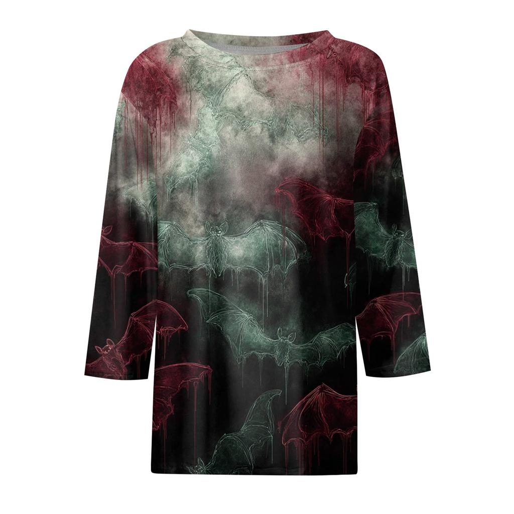 Mote Casual Rund Hals 3/4 Erme Løs Trykket T-skjorte Dame Topp