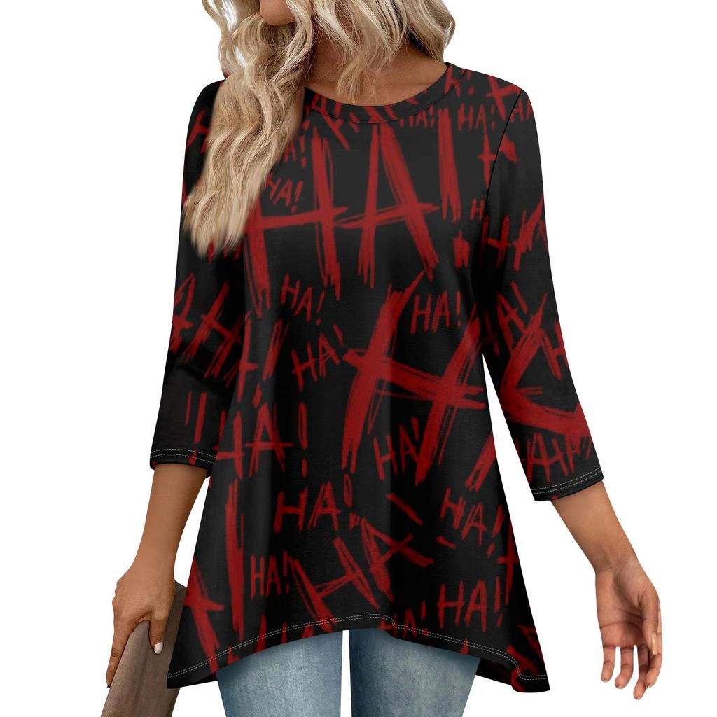 Tunic Tops For Women Loose Fit Prints Tops 3/4 Length Sleeve Womens Tops With Asymmetrical Hem