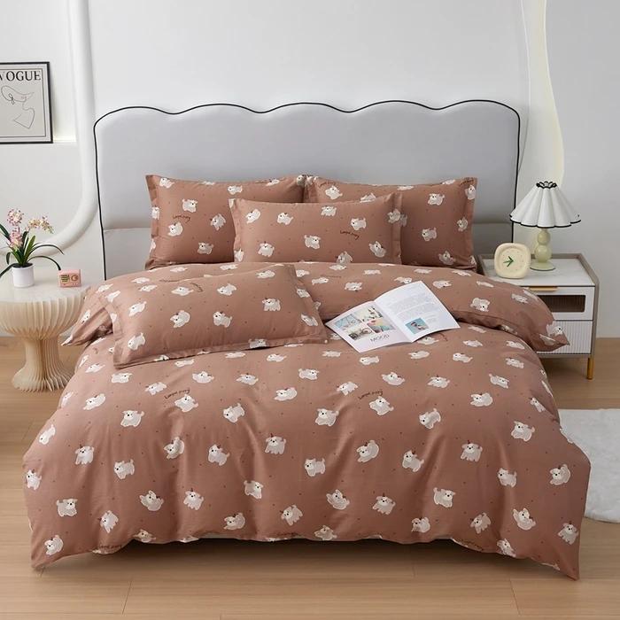 Cute Bear 100% Cotton Duvet Cover Cartoon Theme Bedding Set Kawaii Animal Comforter Cover Heart Print Bed Sets with 2 Pillowcase