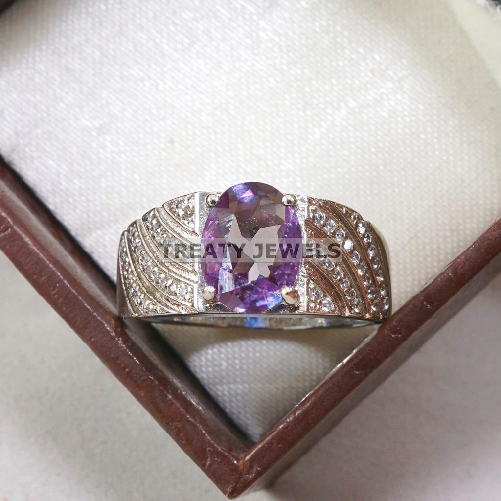 Alexandrite Oval Cut Gemstone With 925 Sterling Silver Ring For Men's #A639 JL375656925312