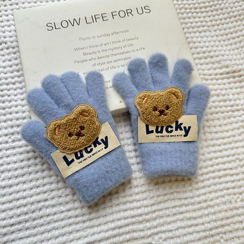 Korean Autumn and Winter Children's Gloves Sanrio Cartoon Warm and Cold Proof Thickened Baby Gloves Knitted Five Finger Gloves