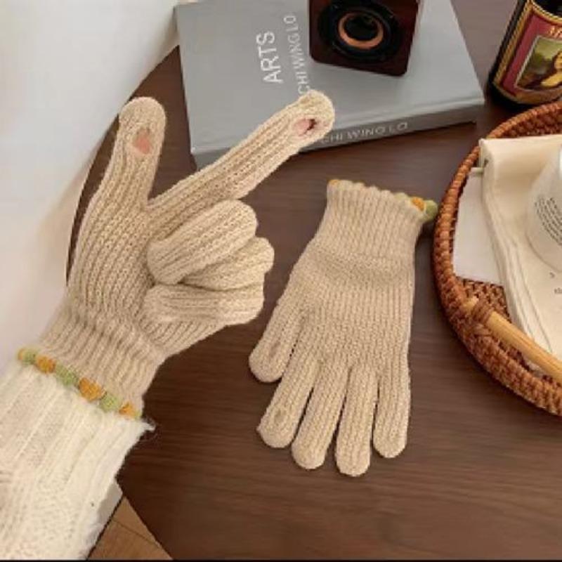 Finger Gloves Women's Winter Warm Gloves Wool Knitted Student Couple Riding Five-Fingered Men's Gloves