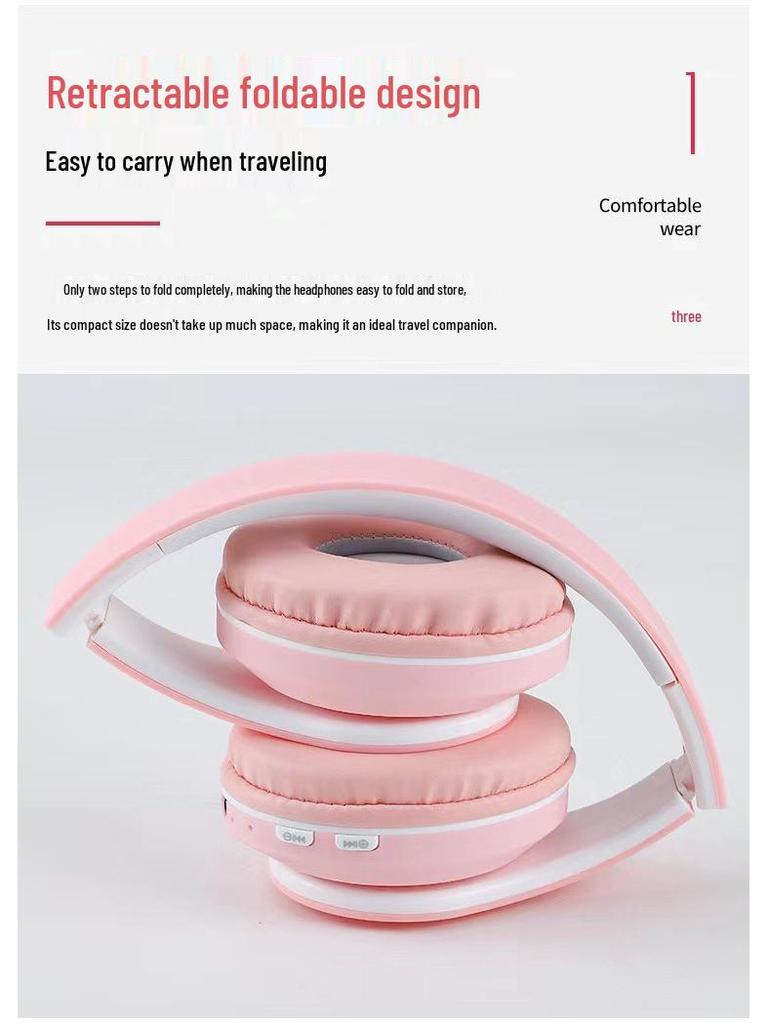 B39 Horse Head Over-Ear Wireless Bluetooth Foldable Luminous Headphones with Stereo and Card Slot.