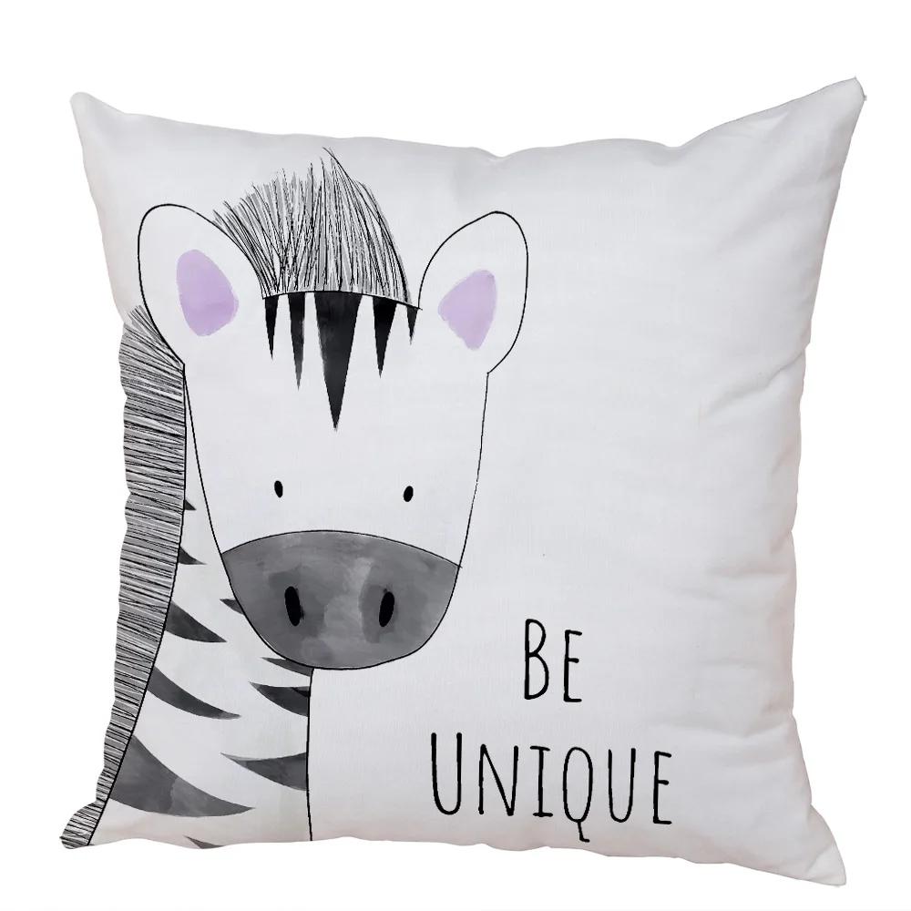 Nordic Zebra Hippo Giraffe Lion Crocodile Pillow Case Decor Animal Cushion Cover for Sofa Home Peach Skin Pillowcase 45x45cm
