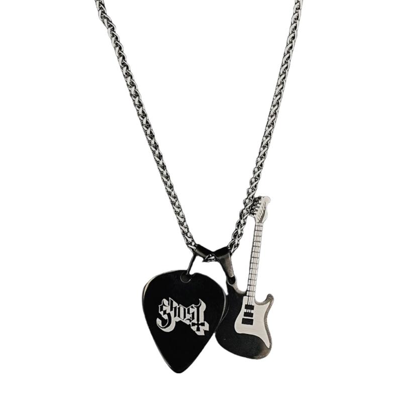 

Панк-рок намисто з медіатором Міцний кулон з нержавіючої сталі Модна прикраса для любителів музики та трендсеттерів 1