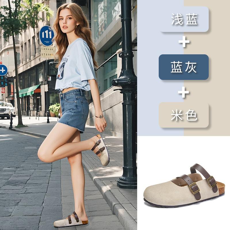 Leather bag head slippers 2026 summer ugly cute double buckle sandals casual half drag fashion shoes