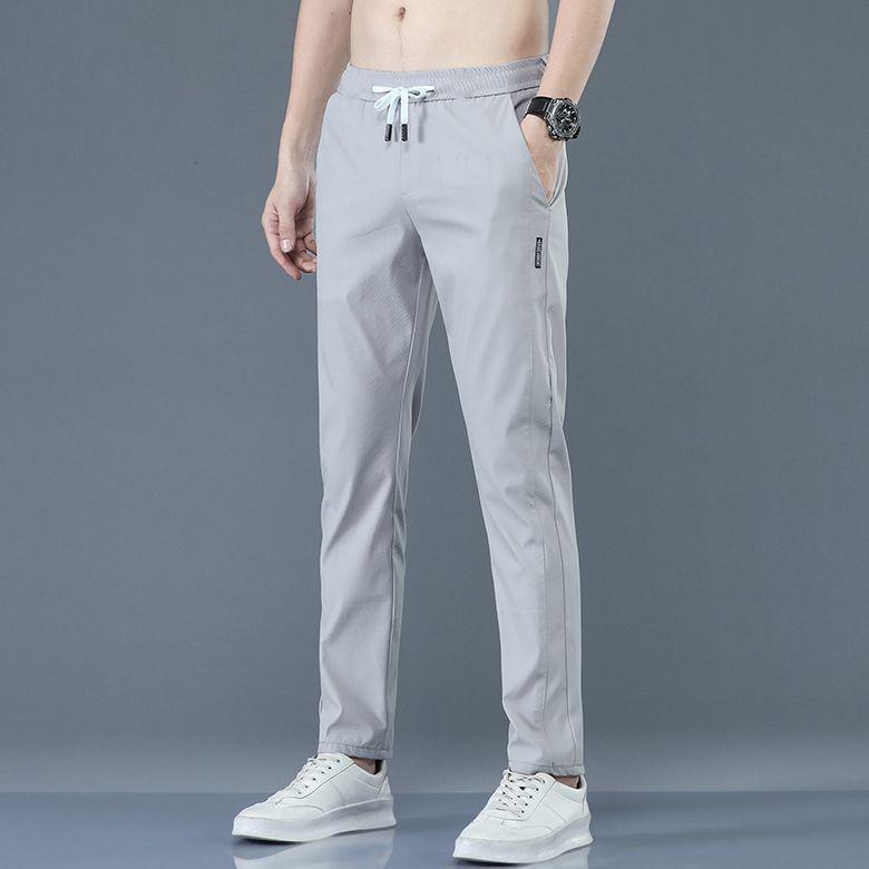 Pantaloni Casual Sottili in Seta Ghiacciata da Uomo - Vestibilità Slim, Stile Coreano, Leggeri, Pantaloni Sportivi Dritti Larghi per Primavera, Estate e Autunno.