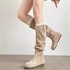 Retro-style Shoes - Versatile Flat Long Boots for Women In Autumn and Winter. New Arrivals with Pleated Design.