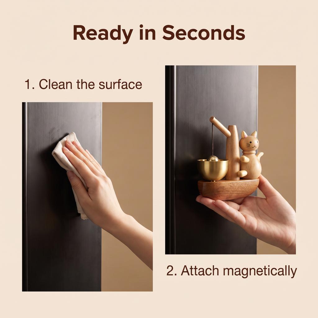 Wind Chime Doorbell-No-Drill Magnetic Door Bell,Brass &Solid Wood Cat Doorbell for Entry Door, Home &Pet Door