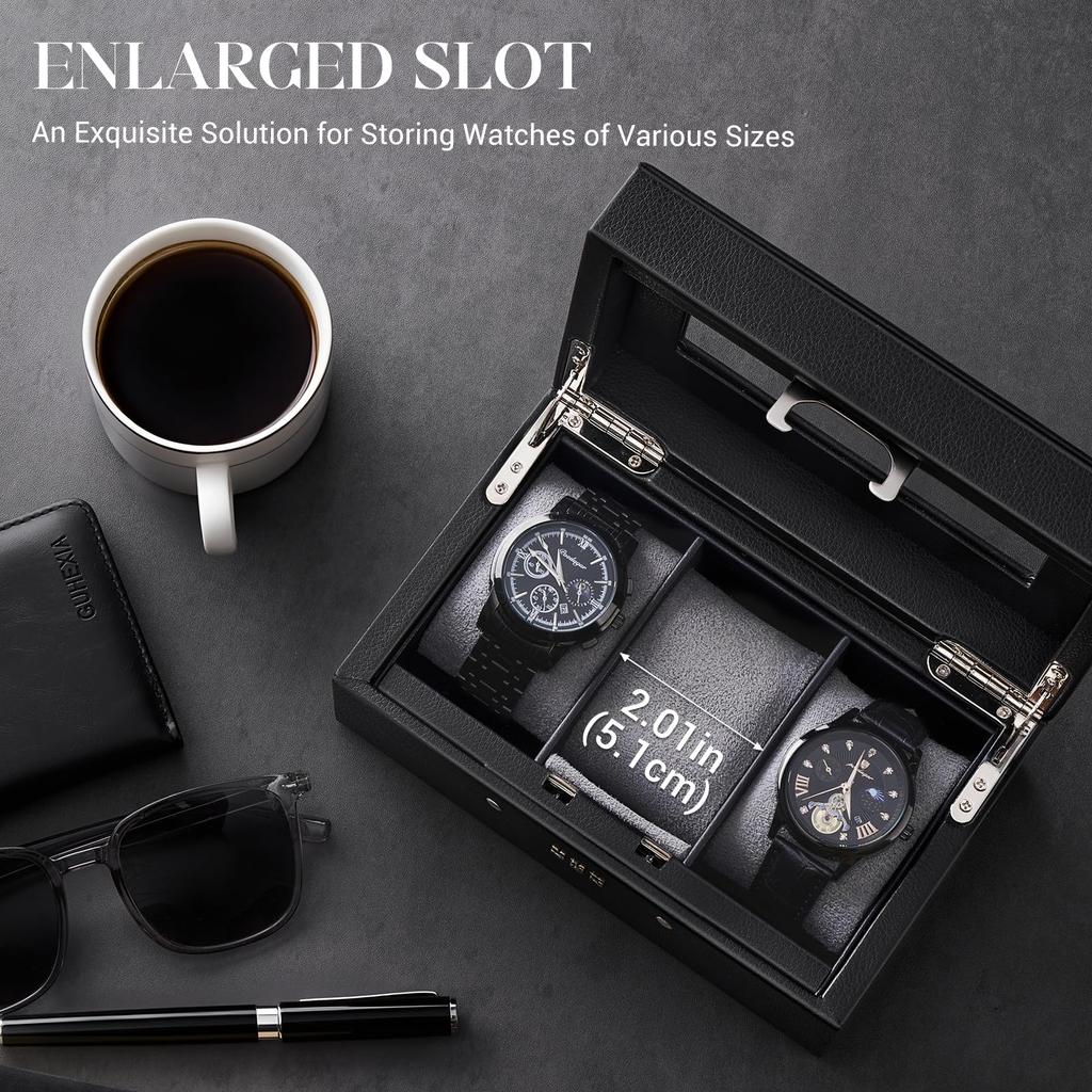 ProCase Watch Case for Watch Box with Password Watch Organizer with Glass Display Storage Case Men, 3-Piece Lock, Top,