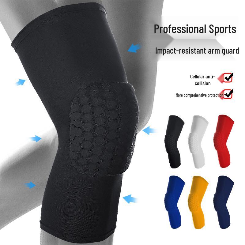 Honeycomb EVA Basketball Knee Pads with Silicone Anti-Slip, Shock Absorption, and Breathable Lycra.