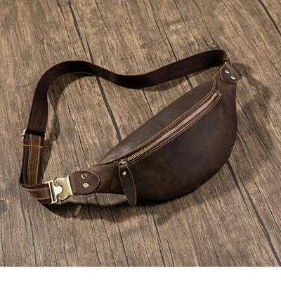 Genuine Leather Men's Waist Bag Cowhide Chest Bag Sports and Leisure Limelight Top Layer Cowhide Cash Register Bag Tide Brand Men's Waist Bag