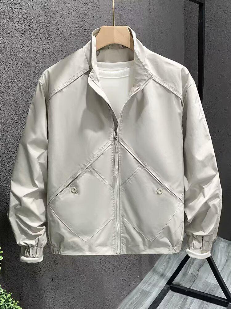 

Мужская однотонная куртка со стойкой - Весенне-осенняя повседневная рабочая одежда для подростков L кремовый/белый