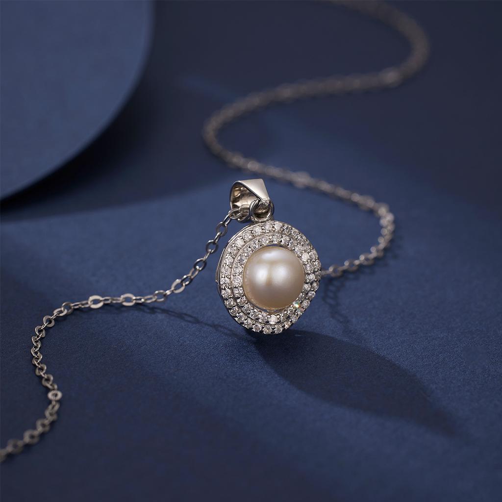 S925 Sterling Silver Round Pearl Necklace Women's Vintage Clavicle Chain Natural Freshwater Pearl Pendant