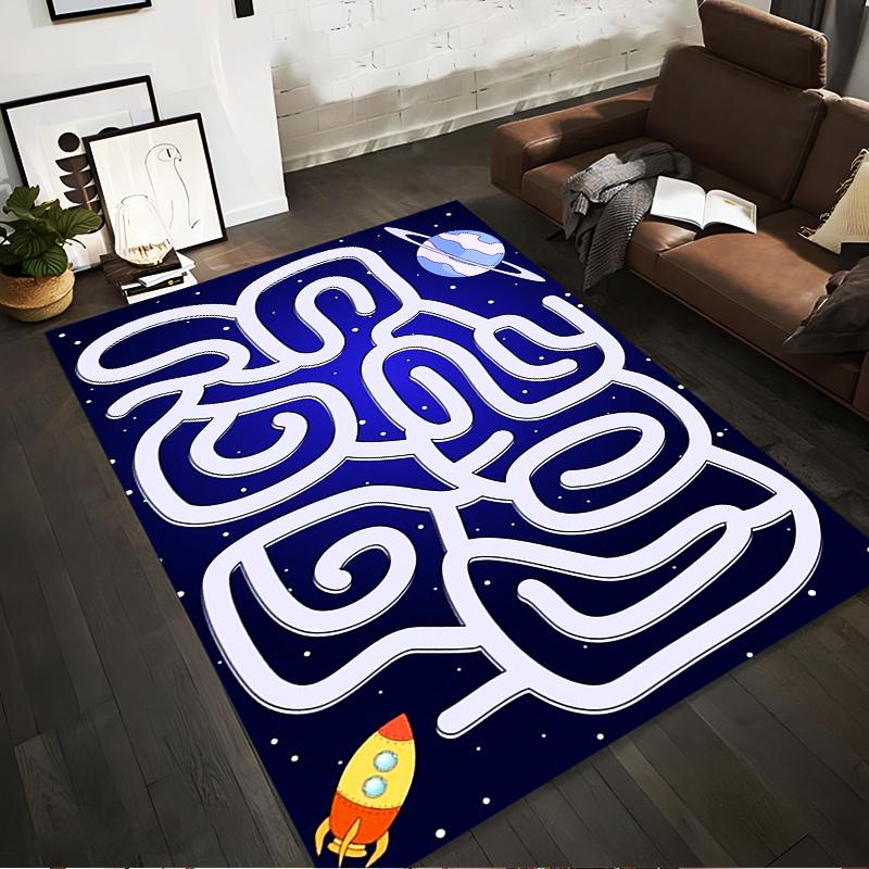 

Space-Themed Maze Carpet with White Path, Rocket, and Planet Design Suitable for use as an anti-slip for living room bedroom sofas 40x60cm( 15x23in )