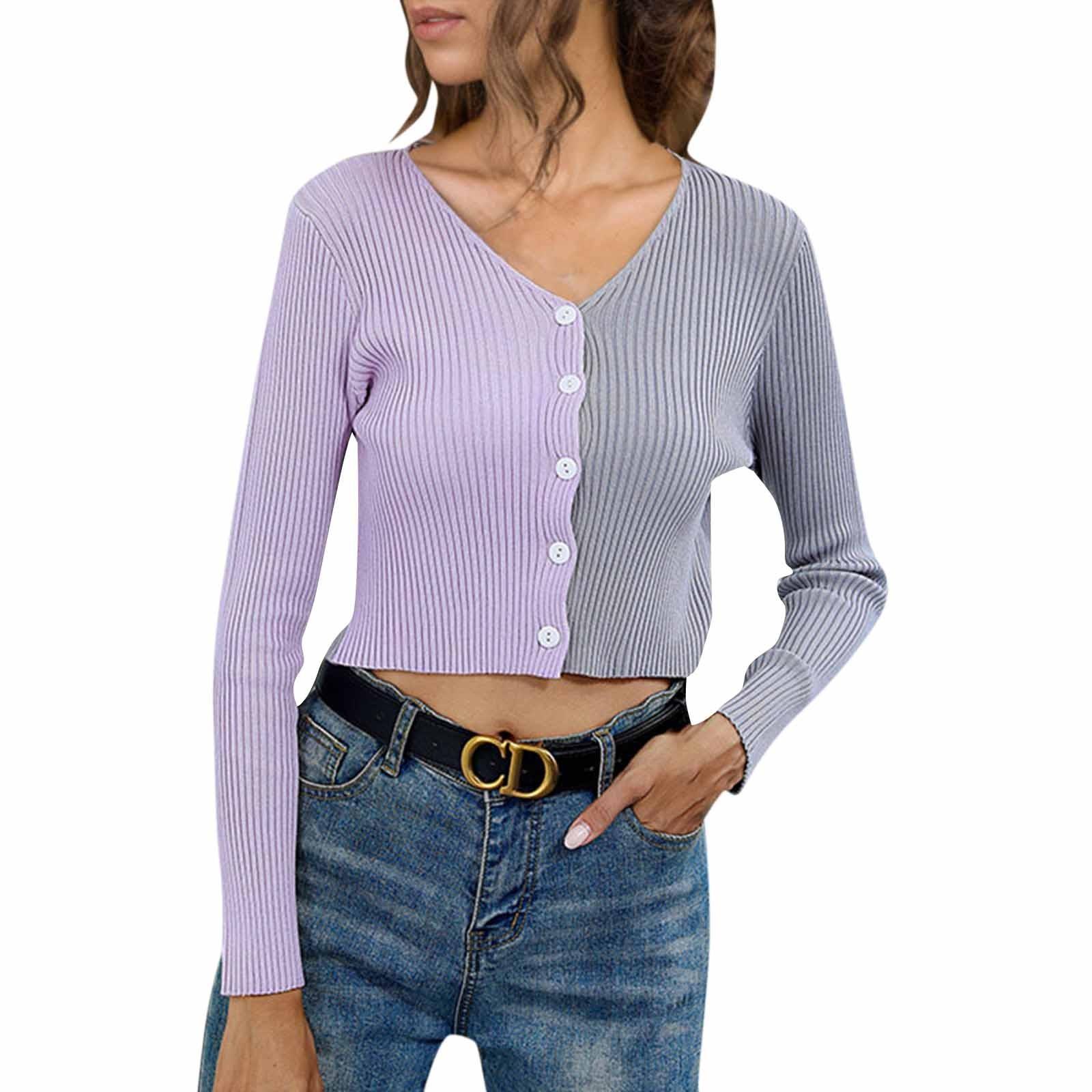 

Women s Contrast Color Stitching Knitted Sweater V-neck Button Long Sleeve Knitted Cardigan