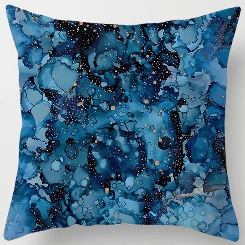 Heimdeko Blauer Stil Bedruckter Quadratischer Polyester Kissenbezug Für Schlafzimmer Wohnzimmer Auto Sofa Kissenbezug 45X45CM