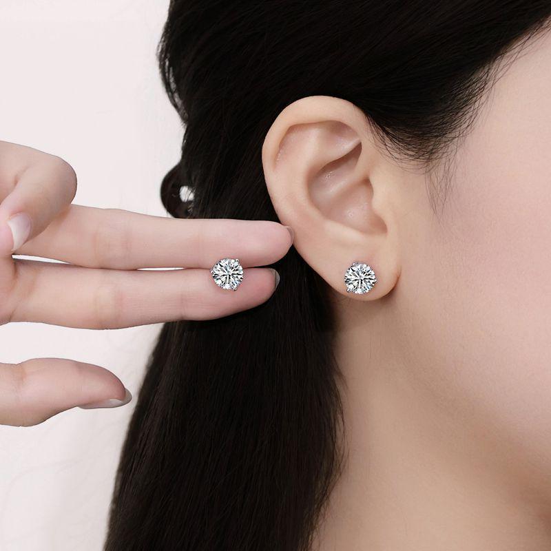 

Round Three-Prong Moissanite Stud Earrings, s925 Sterling Silver with Platinum Plating, 2-Carat Trendy and Simple Design. 925 Sterling Silver