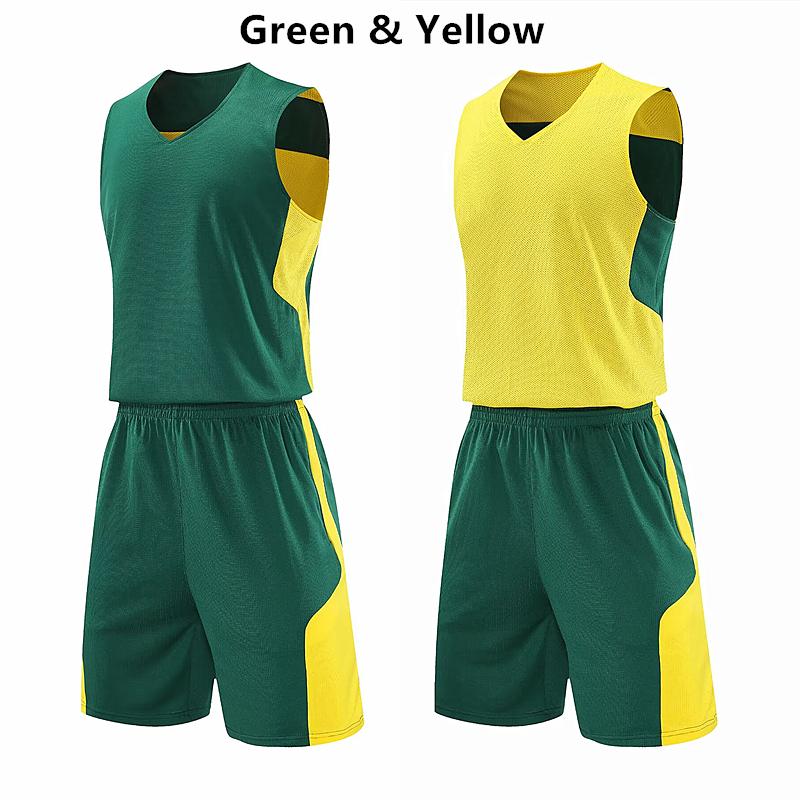 Double-sided Wearable Basketball Uniforms Men Kids Basketball Jersey Suits Breathable Double Layer Vest, Single Layer Shorts
