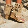 Sandały damskie Lato 34-43 plus Size Buty damskie platforma Koturny Buty z frędzlami Zamknięte palce Rybie usta Buty damskie