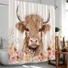 Highland Cow Farmhouse Shower Curtain Country Bathroom Decor Cattle Sunflower Floral Pumpkin Autumn Polyester Bathtub Curtain