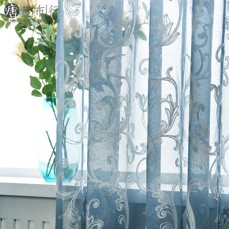 

Полиэфирное волокно, цветочная вышивка, марля для штор, 1*2,5 м, ткань, домашнее украшение синий