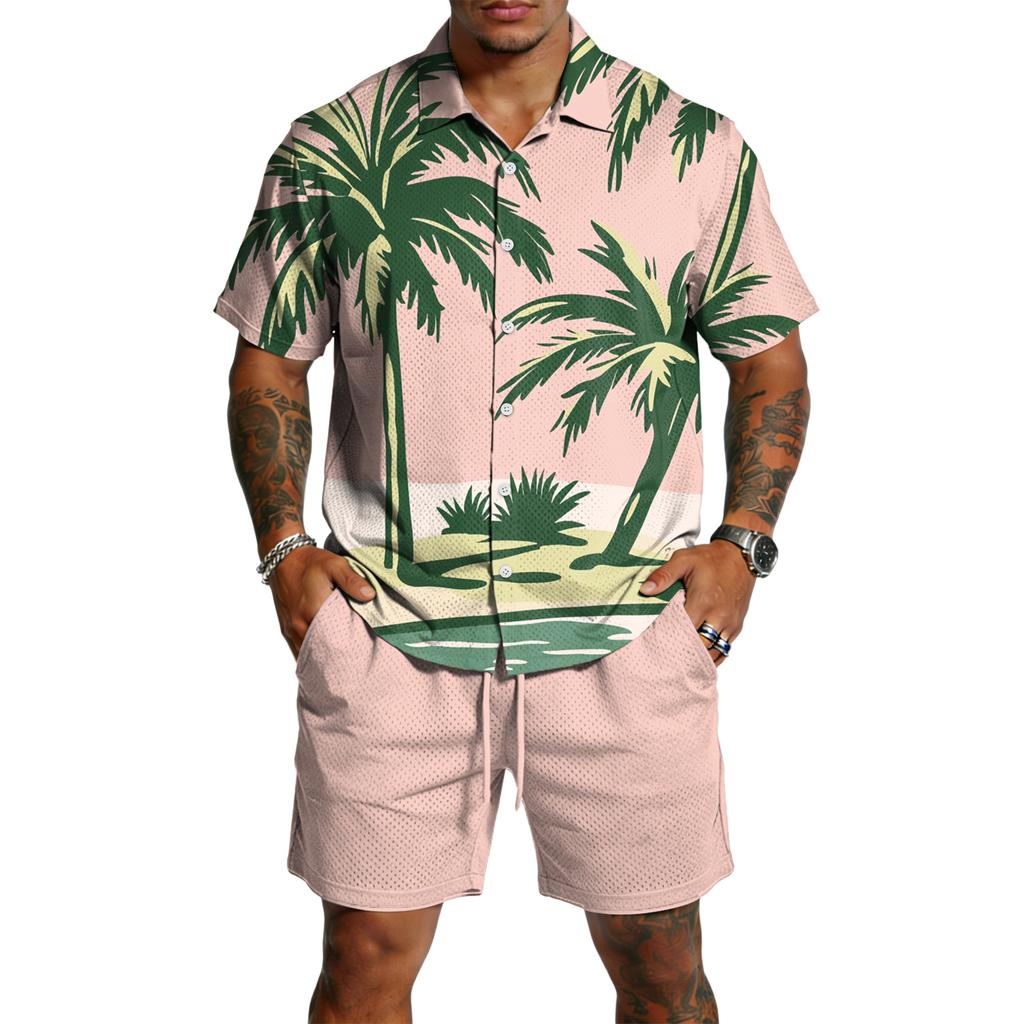 Herren Casual Leichtes Atmungsaktives Kurzarmhemd und Shorts Set