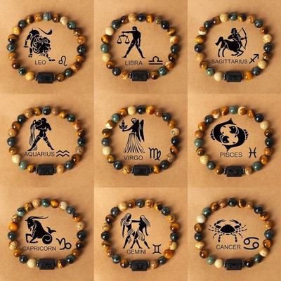 Sternbild Freundschaftsarmband Naturstein Spacer Dehnbares Armband Zwölf Sternbild Armband