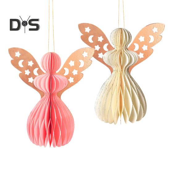 Angel Honeycomb Ornament Paper Angel Hanging Ornament with Sparkling Edge 3D Honeycomb Angel Decoration for Birthday Party Wedding