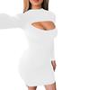 Spring Summer Fashion Full Sleeve Solid Dress Women Hollow Out Slim Hip Dress Ladies Zippers Sexy Dress