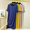 Womens Modal A Line Long Nightgown Summer Short Sleeve Crew Neck Thin Loose Solid Simple Versatile Home Sleepshirt Nightdress