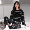 Half-Fleece Pajamas Women'S Autumn And Winter Fleece Thickened Long-Sleeved Suit Winter Warm Striped Fashion Loungewear