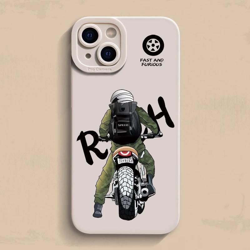 Stylish Men Biker Phone Case For iPhone 16 15 14 13 12 11 Pro Max Mini 7 8 15 16 PIus X XR XS Max Shockproof Soft Silicone Cover