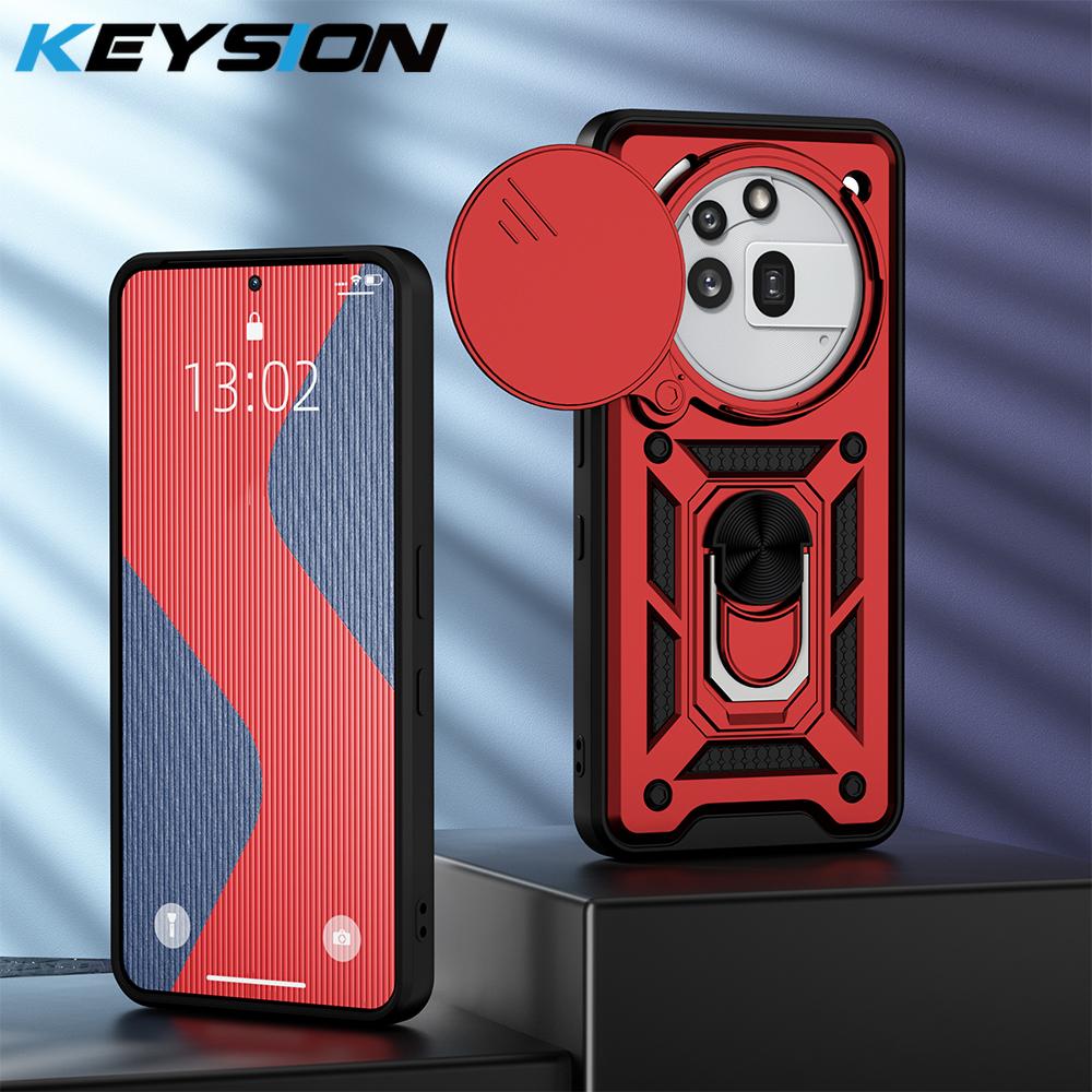 

KEYSION Противоударный чехол для Nothing Phone 3A Pro со сдвижной защитой объектива камеры, металлическое кольцо-подставка, чехол для телефона для Nothing 3A Pro for Nothing 3A Pro красный