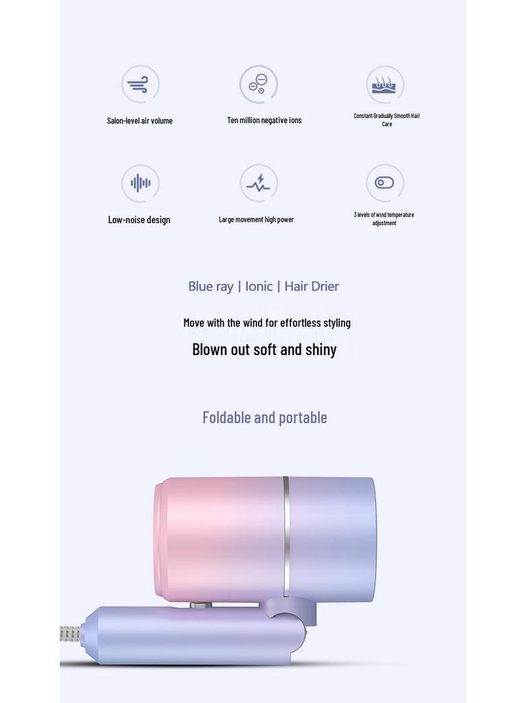 Portable High-Power Folding Hair Dryer for Quick Drying and Home Use
