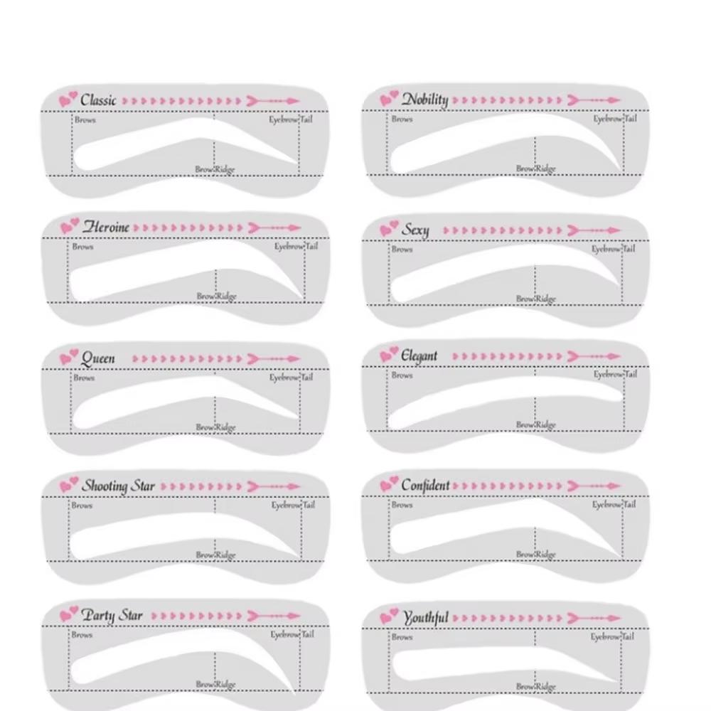 Silicone Color Eyebrow Card Drawing Aid Makeup Tool European Style Beginner Eyebrow Grooming Accessory 11 Piece
