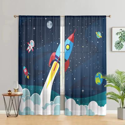 2 kusy, Galaxie Raketa Vesmír Astronaut Planeta Hvězdná Obloha Závěs - Obývací Pokoj, Ložnice a Jiná Domácí Dekorace